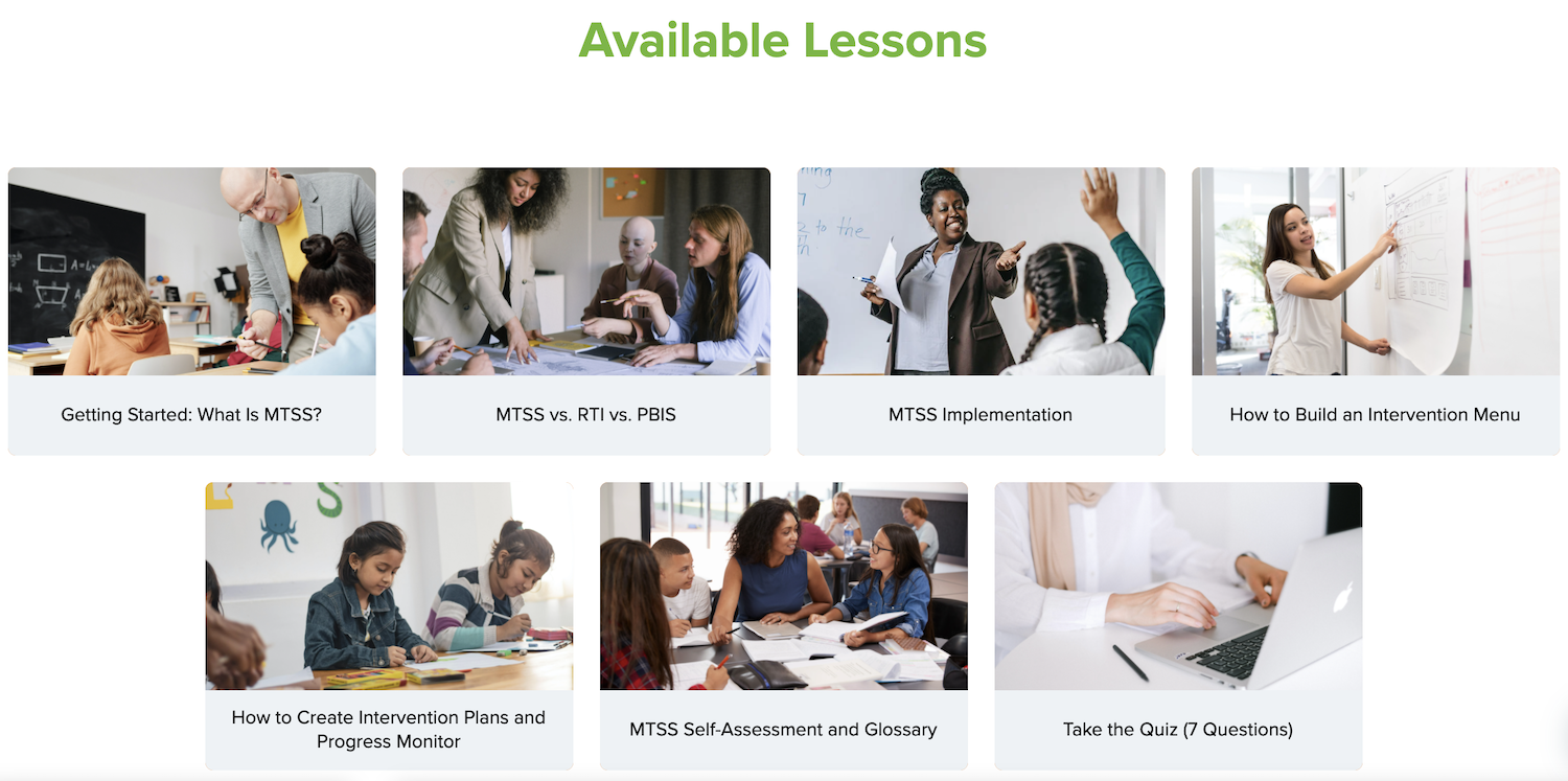 Available Lessons Intro to MTSS